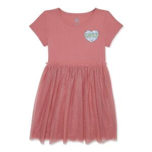 Wonder Nation Girls Pink Heart “Love” Graphic Tutu Dress Size 6/6X